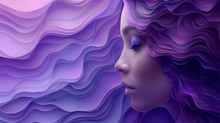   A digital painting of a woman with closed eyes and wavy hair, set against a pink and purple backdrop