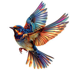 Iridescent Bird Flight Pattern Clipart in Angura Kei Style
