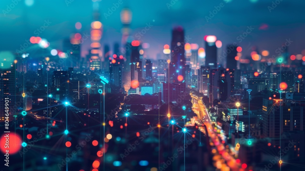 Poster modern city with wireless network connection concept