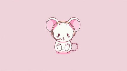   Pink wall with cartoon mouse on side, pink background with cartoon mouse on side