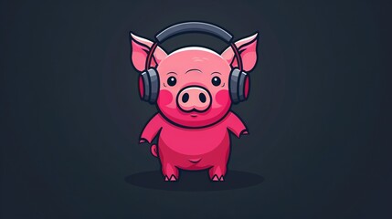   A pig wearing headphones, pink or otherwise