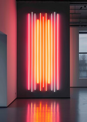 Fototapeta premium a minimalist RGB LED light sculpture made from many linear LED bars. wall mounted structure