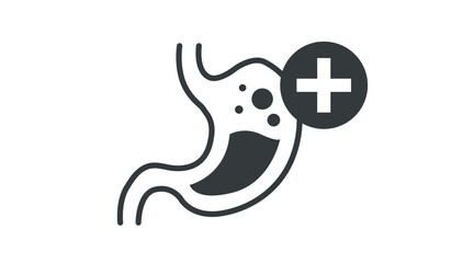 Stomach Icon. Vector isolated illustration of a stomach and a medical cross symbol