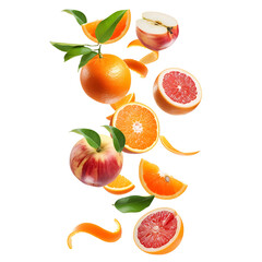 Oranges and Apples Flying Isolated Realistic Photography