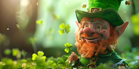 Magical St  Patrick's Day  Dwarf in Lush Forest Background
