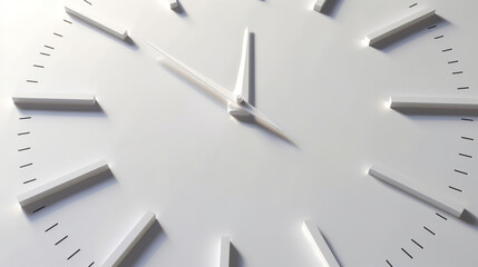seen in perspective, only the hands of a clock as a reference, modern giant on a white floor, seen from above, with sunlight entering, cinematic lighting,