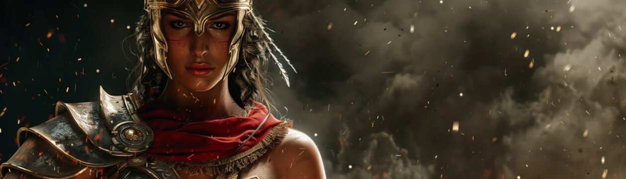 An illustration of a female Roman gladiator, embodying the strength and power of an Amazon warrior, with room for text 8K , high-resolution, ultra HD,up32K HD