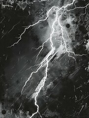 This gritty and distressed electric lightning bolt texture, presented in high-contrast black and white, offers a captivating digital mixed media design element. Its powerful and intense energy,