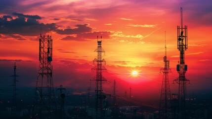 silhouette antennas on sunset time