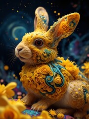 Rabbit in fractal Galaxy. Outer space background.