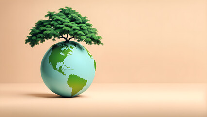 A tree is growing on top of a globe