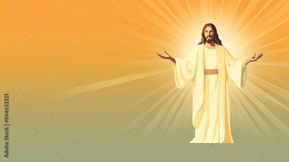 Sticker A depicts Jesus Christ in a serene posture, with hands raised in blessing. A glowing light emanates from Him, creating a powerful and spiritual atmosphere. The simple color palette and minimalist