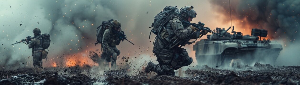 Special forces conducting a rescue mission behind enemy lines, using a tank for cover 8K , high-resolution, ultra HD,up32K HD