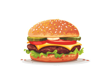 Illustration of a juicy burger on a white background. Fast food. Junk food.
