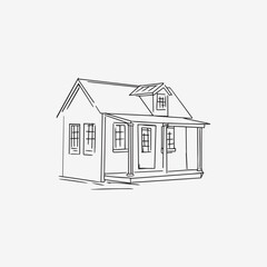 Hand Drawing Outline Vector of Minimalist Vintage House