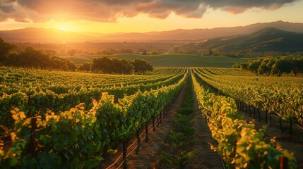 Naklejka premium Wine tasting event in the rolling hills of Napa Valley, elegant and scenic vineyard, YouTube thumbnail with copy space for text on left