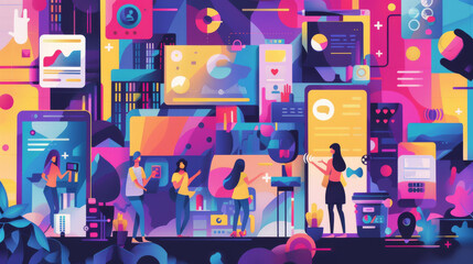 Modern colorful Marketing and Social media concept illustration set
