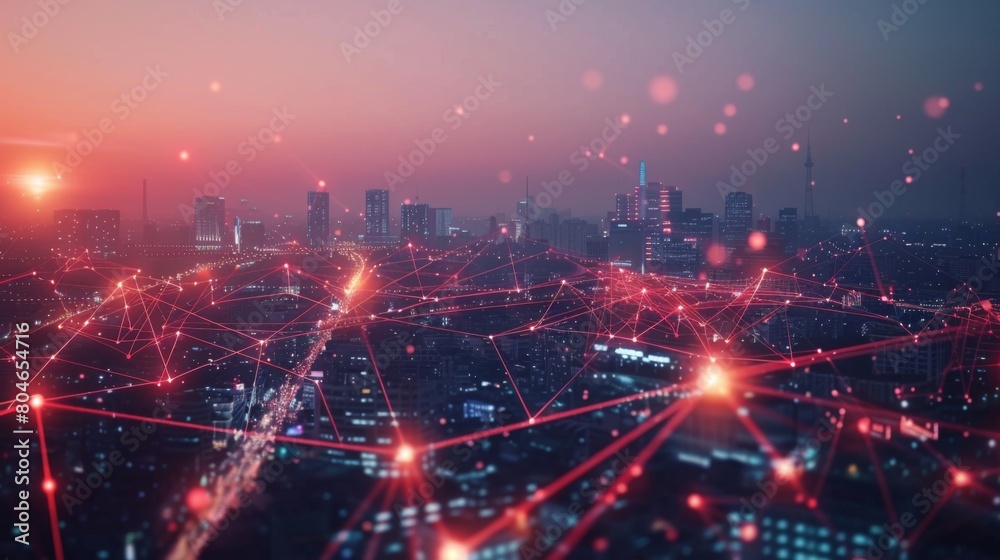 Poster Smart city connection dot point connect with line network, technology metaverse concept.Big data connection technology. Telecommunication and communication