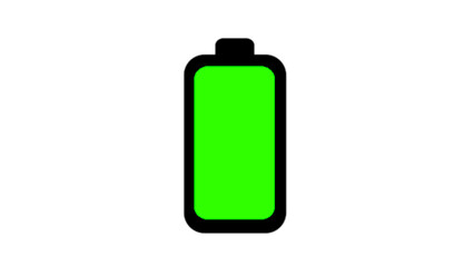 Futuristic battery charging green indicator level low to full on white background. icon charge battery