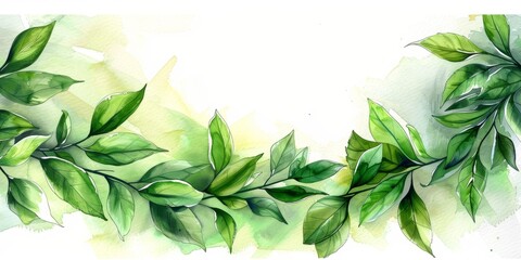 Watercolor Wreath with Fresh Green Leaves Decoration Generative AI