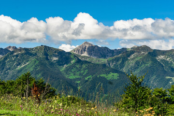 View of the peaks of the Maritime-Alps from the Alpet mount on a sunny summer day