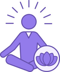 Calmness Colored Icon. Vector Icon of Meditating Man. Yoga, Relaxation Exercise. Lotus flower. Mental Health. Positive Thinking Concept