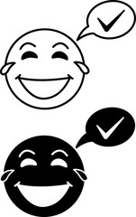 Icons Laugh Often. Black and White Vector Icons of Happy Human Face. Emotions, Feelings. Mental Health. Positive Thinking Concept