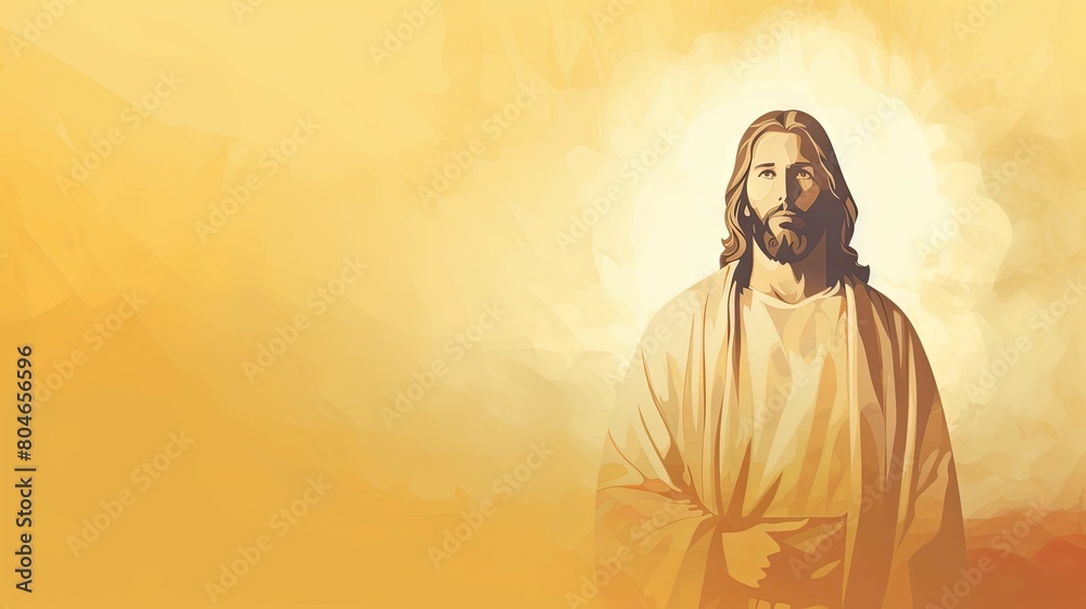 Sticker This showcases a serene image of Jesus Christ, perfect for creating a calming religious wallpaper. The features Jesus with a gentle expression, set against a simple background to provide ample copy