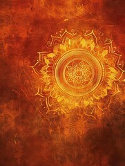 A saffron-colored background sets the stage for a captivating silhouette of a mandala, replete with intricate geometric patterns and spiritual symbolism. The rich hue amplifies the mesmerizing