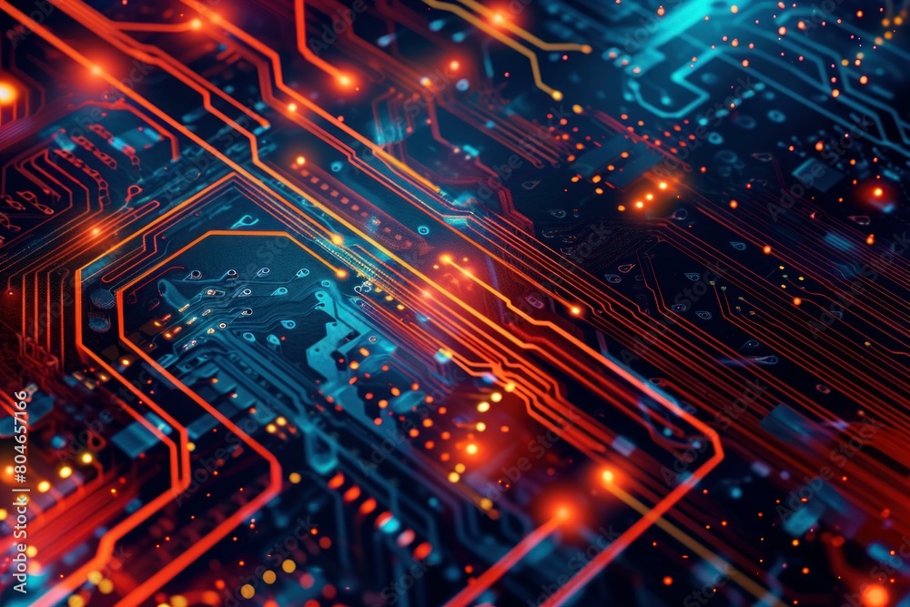 Poster miniature abstract microchip board. modern component. generate ai