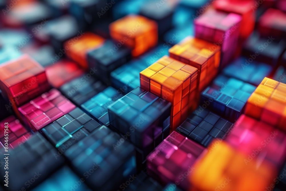 Poster an artfully composed image of colorful three-dimensional blocks that form a maze-like structure