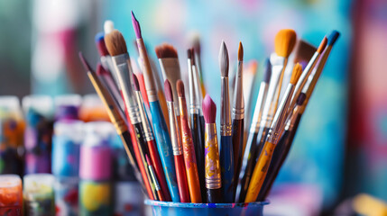 Fototapeta premium Colorful artist paint brushes - symbol of art and creativity