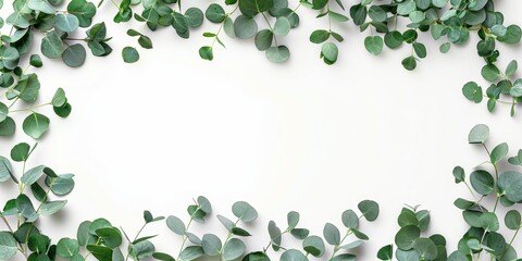 Fresh Eucalyptus Leaves Frame on White Background Generative AI
