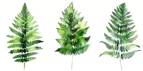 Watercolor Ferns on White Background Generative AI