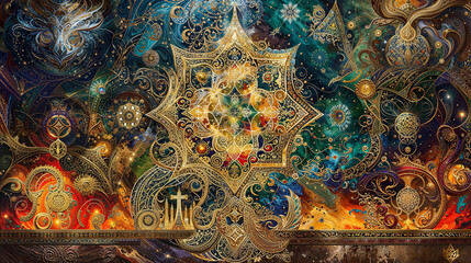 Celestial Mandala with Opulent Cosmic Ornaments