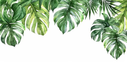 Tropical Monstera Leaves on White Background Generative AI