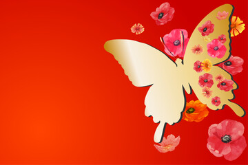 golden butterfly with poppies