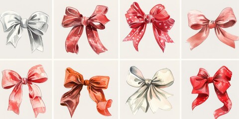 Festive Red Bows and Ribbons for Christmas Gift Arrangement Generative AI