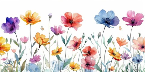 Delicate Wildflowers on White Background Generative AI