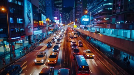 traffic in Hong Kong at night