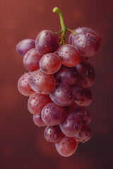 Exquisite mauve grapes adorned with delicate water droplets, poised against a warm brown backdrop, evoke a serene, artificial ambiance. AI Generated