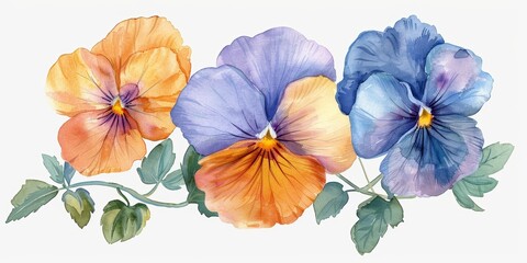 Delicate Pansy Flower Watercolor Illustration Generative AI