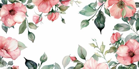 Spring Floral Frame with Roses and Leaves Generative AI