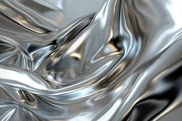 silver metal background, At the heart of the composition, a metallic chrome texture forms the foundation of the background