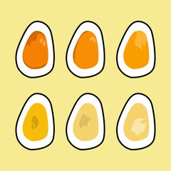 A collection of high-resolution images of eggs at various stages of cooking, from raw to fully cooked. Perfect for food photography, recipe blogs, and culinary websites.