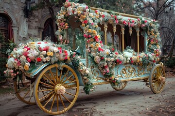 a beautiful decorated bridal wedding trolley