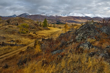 Russia. The South of Western Siberia, the Altai Mountains. The beginning of autumn on picturesque...