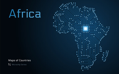 Africa Map with Shown in a Microchip Pattern. E-government. Continent Vector maps. Microchip Series