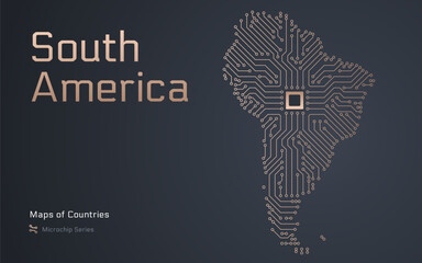 South America Map with Shown in a Microchip Pattern. E-government. Continent Vector maps. Microchip Series