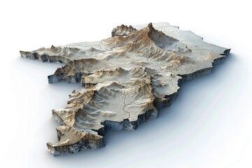 Isolated 3D Map with Shape, Relief, and White Background